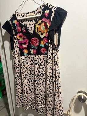 Savannah Black & Cream Leopard Floral Embroidered Girls' Dress
